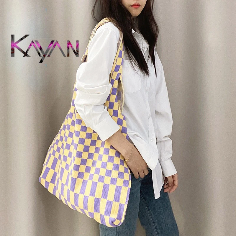 

Knitting Women shoulder bag Casual Female Crochet shopping bag Large Fashion portable student tote bag