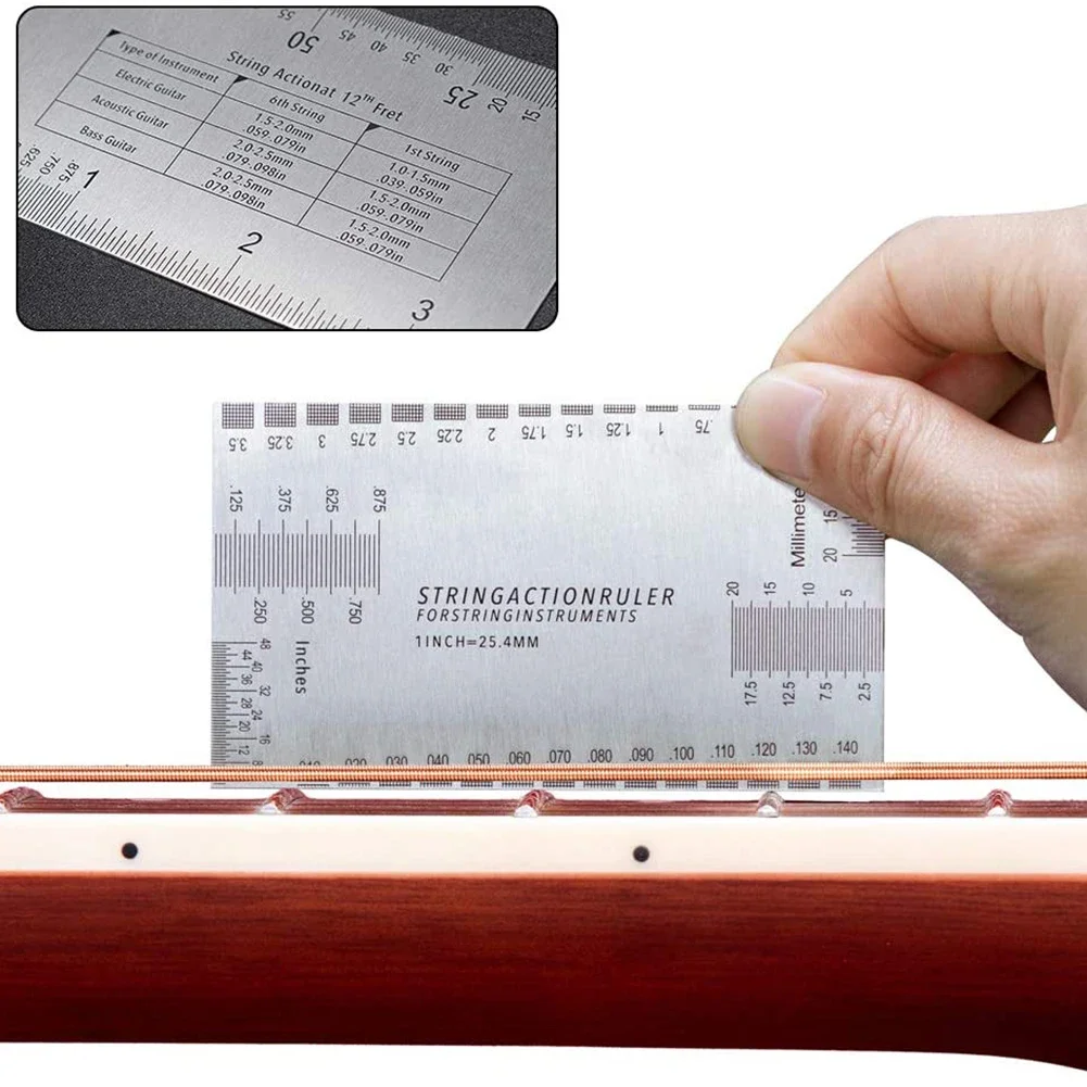 Guitar Luthier Measuring Tools Set Guitar Neck Notched Straight Edge Fret Rocker String Height Gauge Understring Radius Gauge
