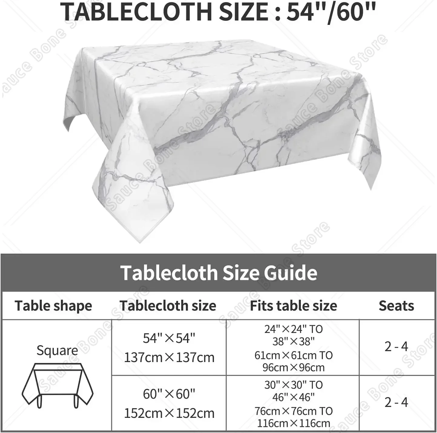 Square Table Cloth 54"x54" 60"x60" Washable Table Cover Marble Waterproof Tablecloths for Kitchen Dining Room Wedding