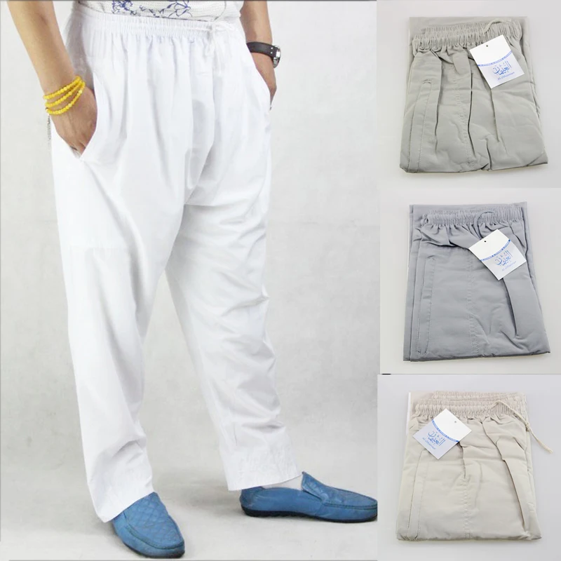 Men Abaya Arab Muslim Islamic Trousers Arabic Ramadan Pants Saudi Arabia Mubarak Pakistan Clothing Wide Leg Loose Cotton Bottoms