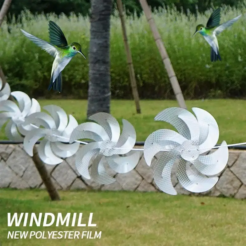 8pcs Anti Bird Laser Windmill Bird Repeller Windmill Silver Pinwheels Reflective Scare Deter-rent Driving String
