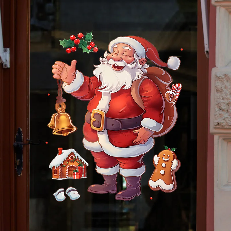 Cartoon Christmas Window Sticker Decoration 2025 New Year Snowman Santa Claus Home Kids Room Wall Glass Static Sticker Removable