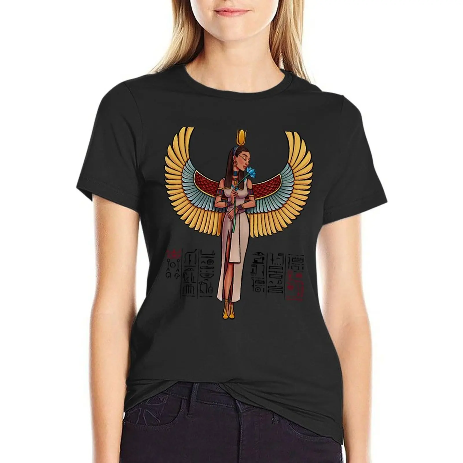 

Ancient Egyptian Goddess Holding a Lotus Flower T-Shirt shirts graphic tees female t-shirt dress for Women long