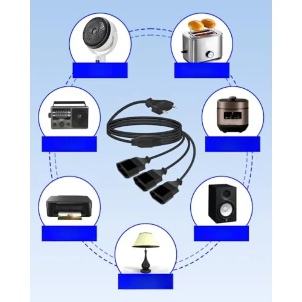 EU 연장 코드 3-in-1 플랫 타입 C 전원 분배기 멀티 아울렛 2.5A 250V 모니터 TV 가전용