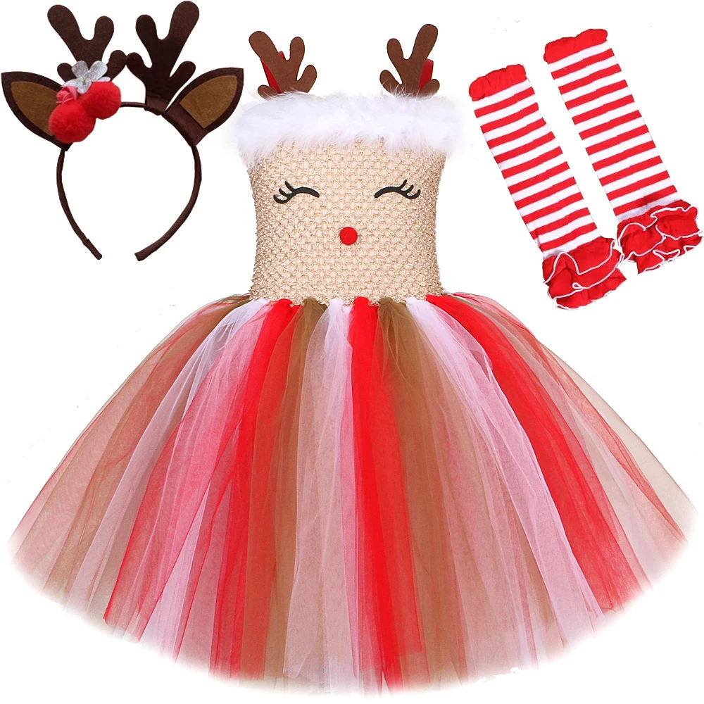 

Christmas Reindeer Costume for Girls Elk Deer Cosplay Tulle Princess Tutu Dress Baby Kids Xmas Christmas Party Clothes Outfits