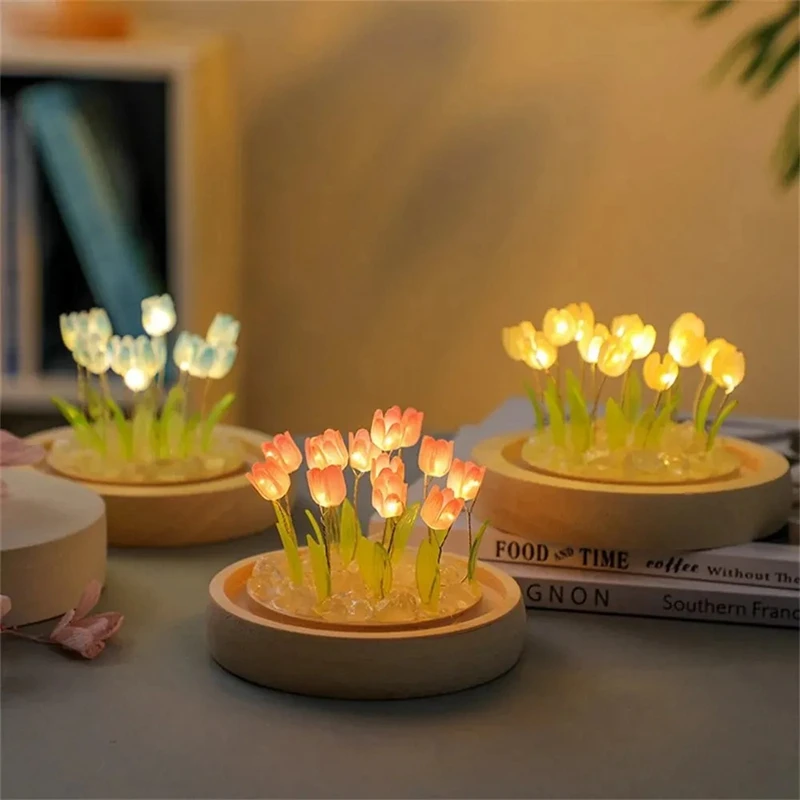 Artificial Tulip Flower Night Light LED Bedside Lamp Bedroom Decor Christmas Birthday Gifts Table Artificial Plants Artificial Flowers Artificial Flower Bouquet