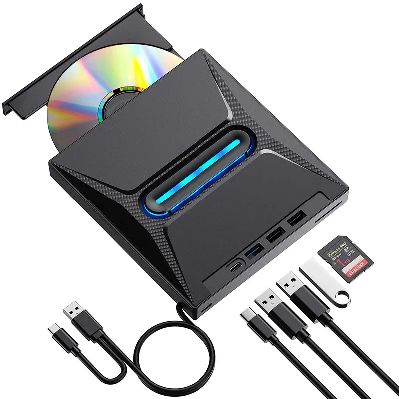 External CD DVD Burner Blu Ray Burner CD/DVD+/-RW Drive SD Card Reader CD ROM Burner DVD Player Hub-Co for Laptop Desktop