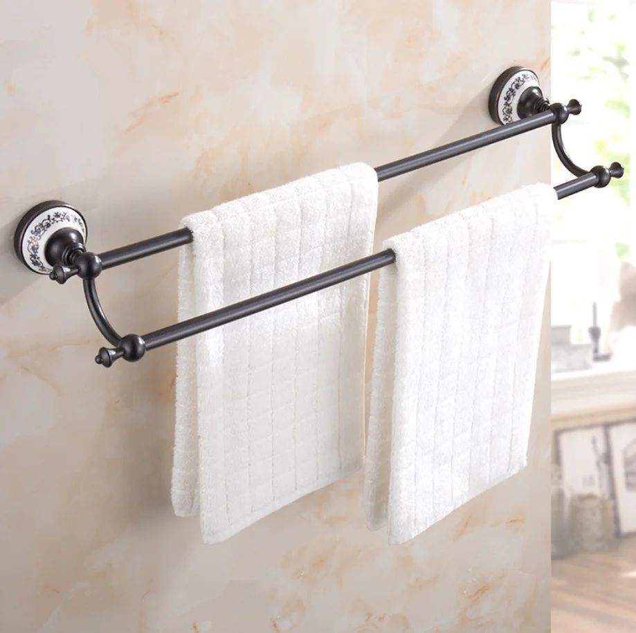 Ceramic Series Black Bronze Copper Bathroom Accessories Towel Shelf Towel Bar Tempered shelves Hotel Hardware Pendant