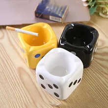  1PC Creative Ceramic Ashtray Unique Dice Shaped Cigarette Ashtray Adorable Ash Tray Desktop Adornment For Home Office Decor 