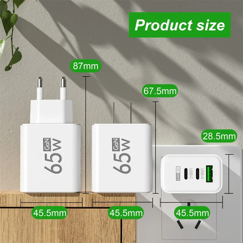 USB Chargers Type C Fast Charging Charger 65W Phone Adapter For iPhone Xiaomi Samsung Huawei With Quick Charge Type C Data Cable