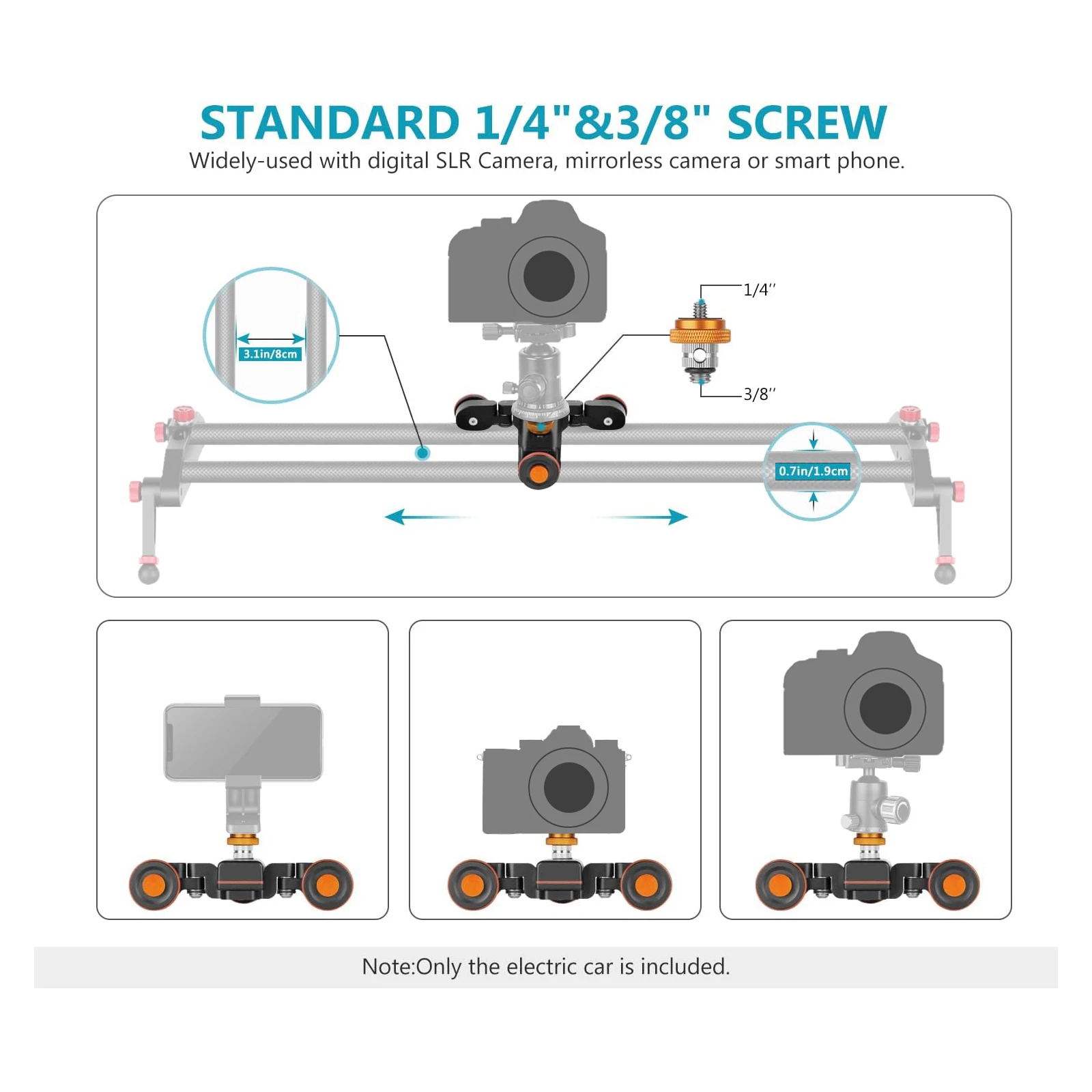3-Wheels Wireless Video Camera Dolly 3-Speed Motorized Electric Track Rail Slide