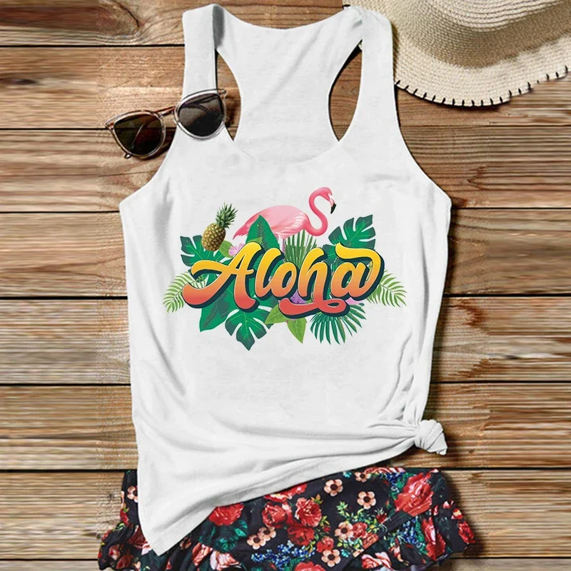 

Aloha Tops Sexy Tank Top Cute Hawaiian Travel Vest Vacation Summer White Top Gothic Girl Fashion Clothing m
