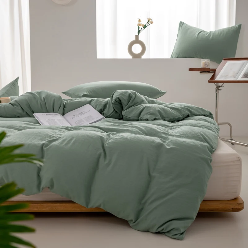 Solid Color 100% Washed Cotton Japanese Minimalist Duvet Cover