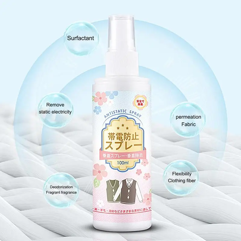 Static Remover For Clothes 100ml Instant Wrinkles Release Spray Portable Odorless Anti Static Spray For Clothes Furniture & Car