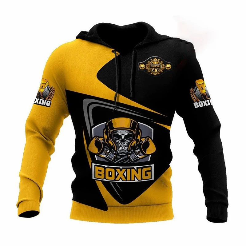 Boxen Fitness Hoodie Herren Trainingskleidung 3D-gedrucktes Pullover Sweatshirt Cooles Muster Kampfhund Übergroße Muay Thai Hoodies – Detail 3