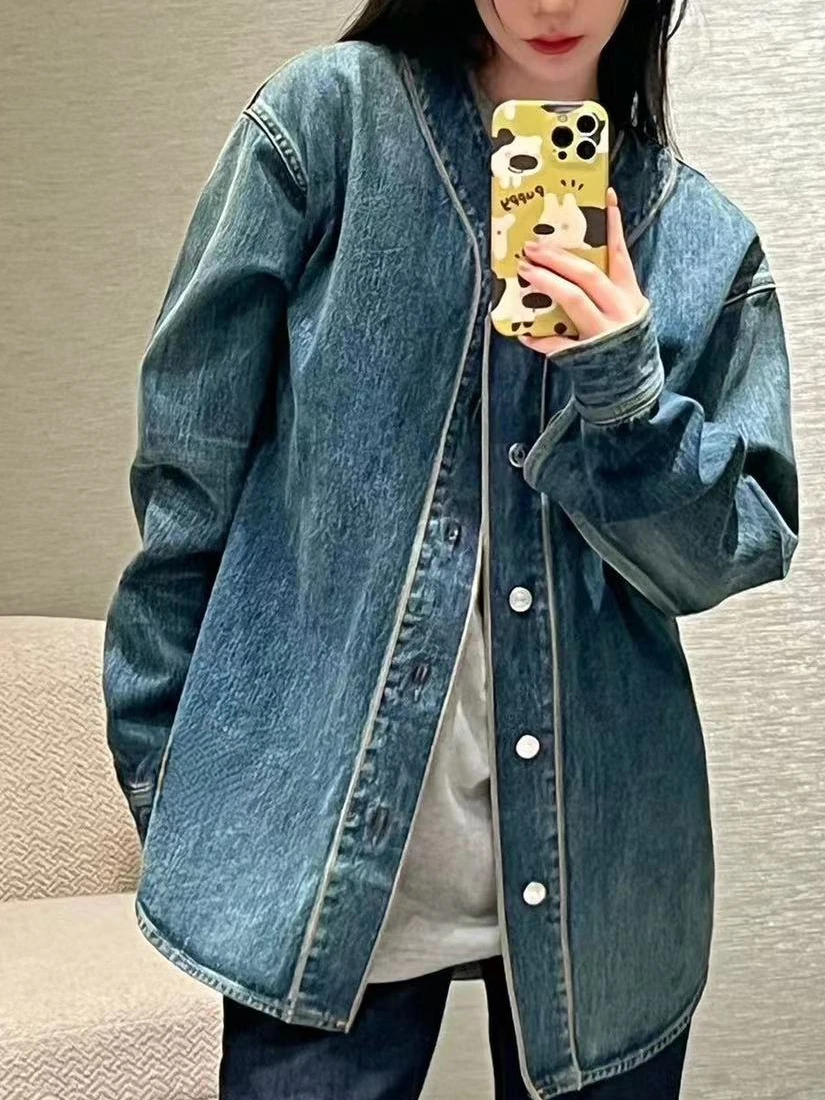 

2023 New Autumn Denim Jacket Women Retro Embroidery Casual Single Breasted Loose Jeans Jacket Women Clothes Chaqueta Mujer