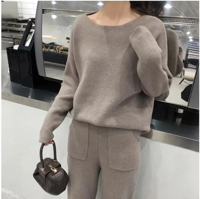 Thick Warm Rib-Knit Women's 2 Piece Outfits Sweater Set Zipp Hooded and  Long Pants 2022 Fall Winter Fashion Loungewear Tracksuit - AliExpress