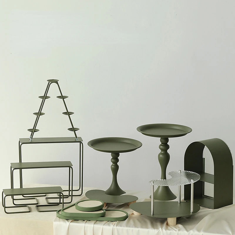 1 Piece Dark Green Cake Stand Tea Cupcake Tray Home Decoration Storage Racks Candy Bar Dessert Table Party Supplier