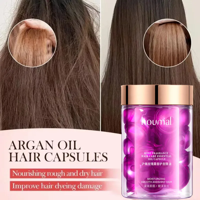Hair Essence Oil Rose Essential Oil Capsules Supple Dry Hair Keratin Plant Complex Oil Dry Damaged Hair Repair Female Care Essence