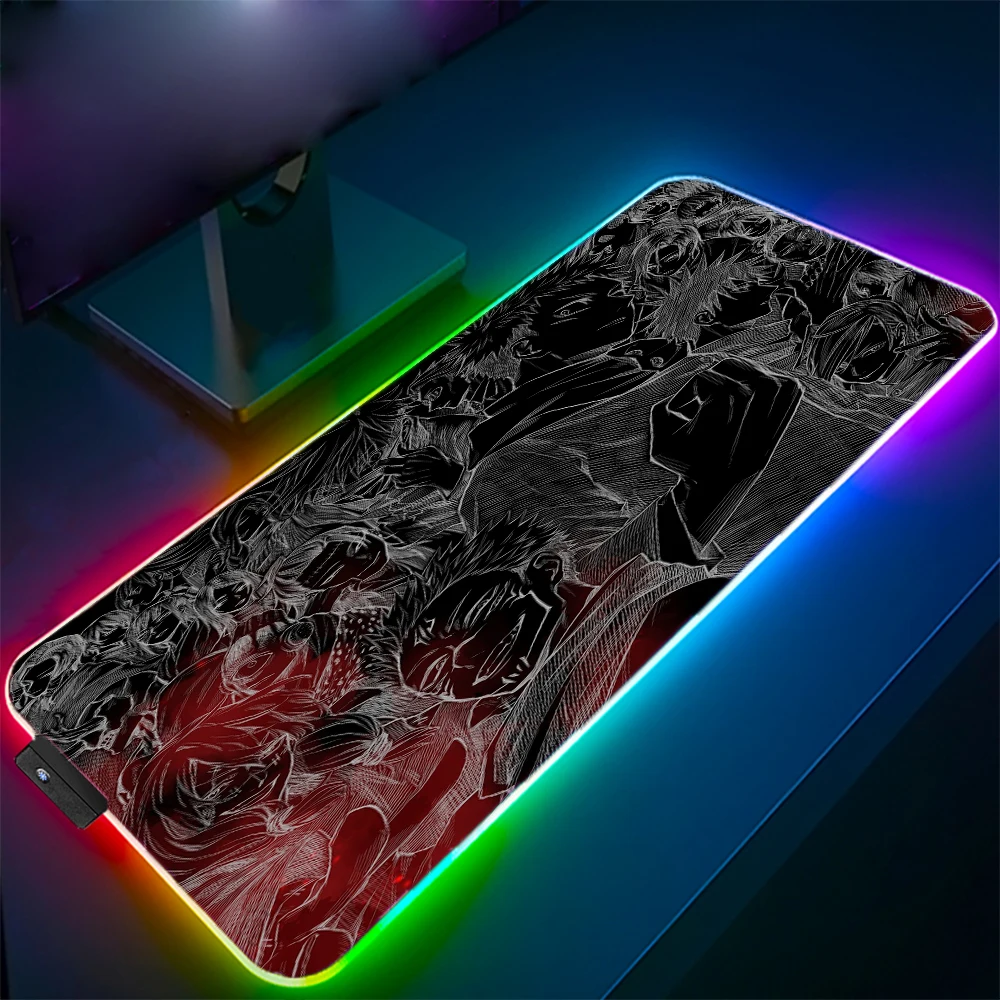 

Jujutsu Kaisen Gaming RGB Mousepads LED Light Mousemats Pc Gamer Accessories Mause Ped Non-slip Mat Computer Backlight Mats Mice