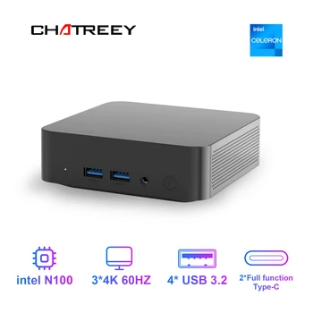 Chatreey Mini PC T9 N100 WIFI5 Windows 11 Computer tascabile ultra piccolo Dual SSD Funzione completa Tipo-C Uscita RGB 4K 60Hz 1