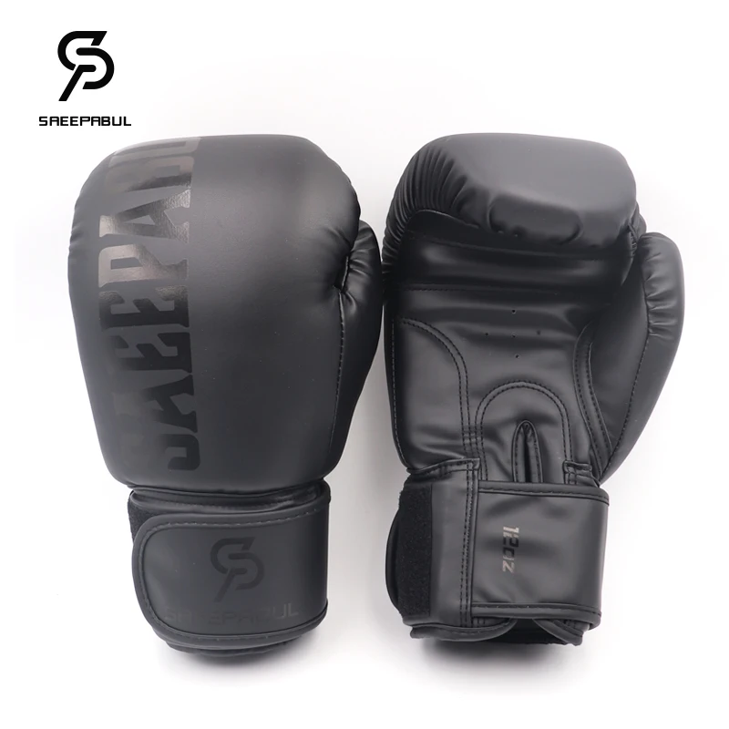 Black Men Women Kids 8 10 12 14 16oz Boxing Gloves PU Leather Muay Thai MMA Profession Kickboxing Adults Sandbag Training Gloves