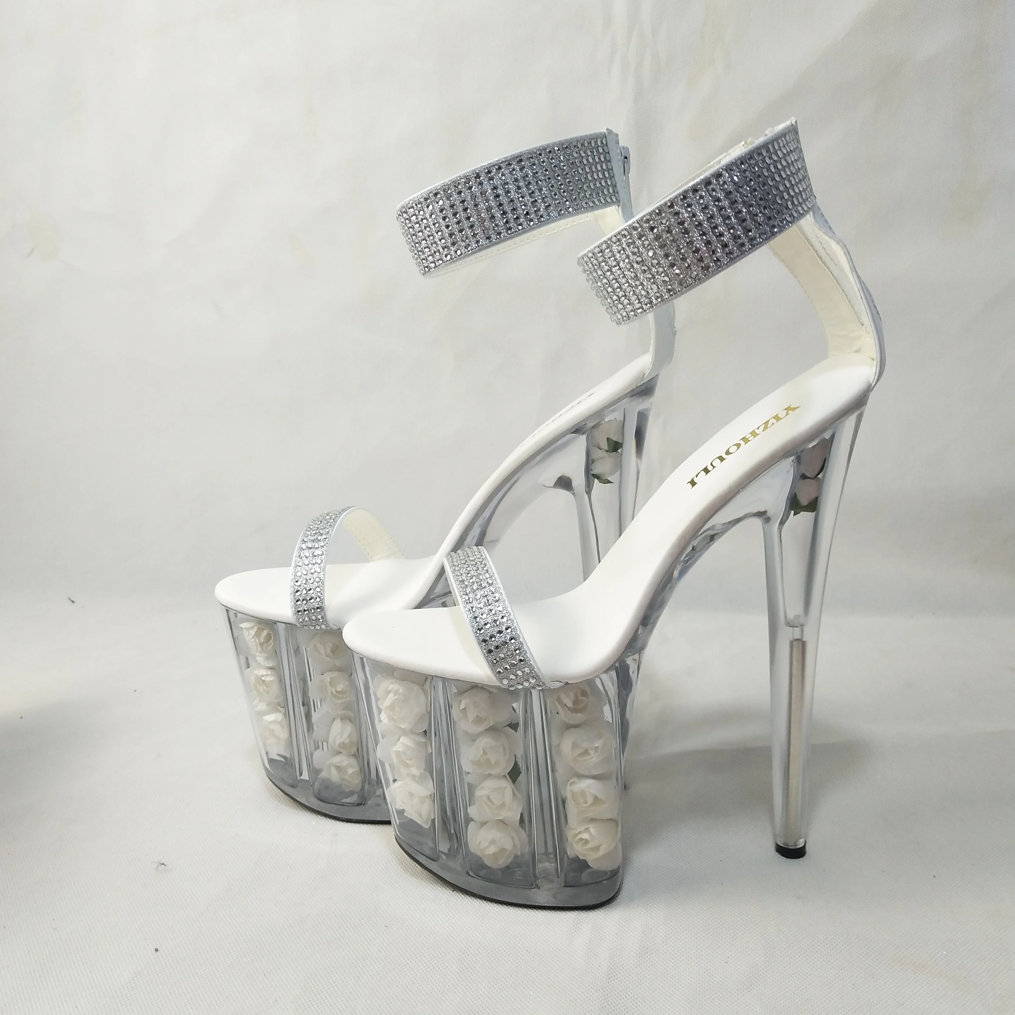 Best selling hollow glass slipper, 20 cm super high heels, rose banquet stage dance shoes