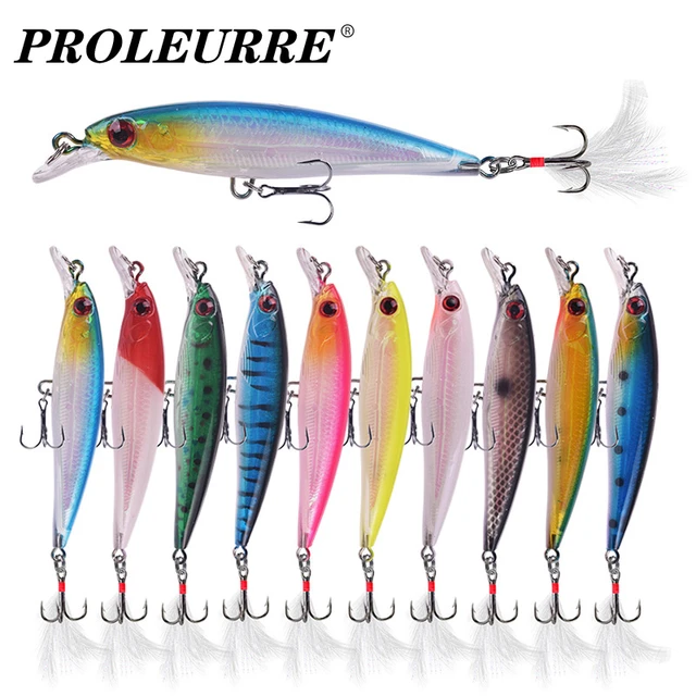 1 Pcs Sinking Minnow Fishing Lure 9cm 7g Trolling Wobblers Plastic  Artificial Baits With Feather Hooks