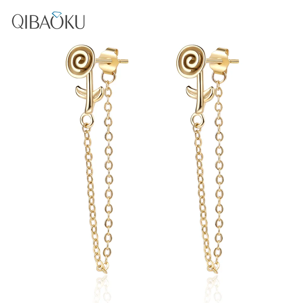 

Gold Rose Flower 925 Sterling Silver Earrings for Women Long Style Design Fashion Fine Birthday Gift Wedding Party Jewelry