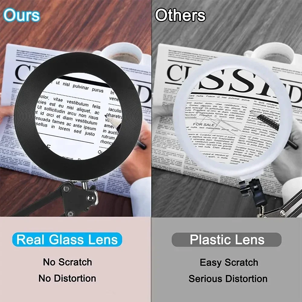 5X Magnifying Glass with Light 2-in-1 LED Lighted Magnifier 3 Color Modes Stepless Dimmable Hands Free Magnifying Desk Lamp