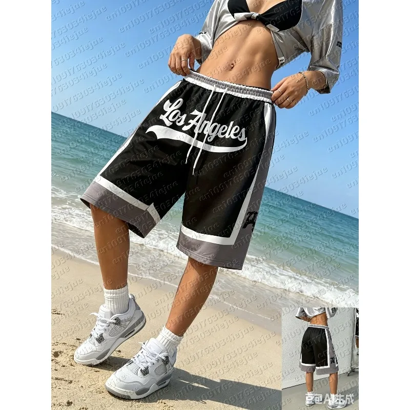 Sommer-Kinder-Y2K-Shorts mit Buchstabendruck und Kordelzug für lässiges Pendeln und Street-Style, Retro-Basketball-Shorts, schnelltrocknende Shorts
