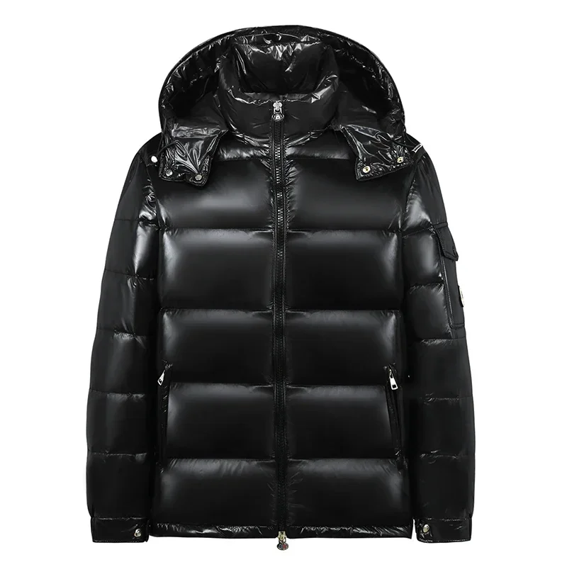 Down Jacket Men Shiny Thick Padded Puffer Hooded White Duck Down Coats Outdoor Windproof Warm Overcoat