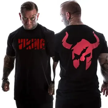 Hot Saling Men‘s Gym Fitness T-Shirt Casual Collar Short Sleeve 100% Cotton Men's  Summer T-Shirt Fashion Trend T-Shirt