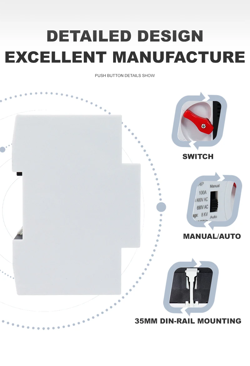 Description Picture 4 of itemDin Rail 4P ATS Automatic Transfer Switch 63A 100A Dual Power Selector Switches Uninterrupted Power Generator Photovoltaic Solar