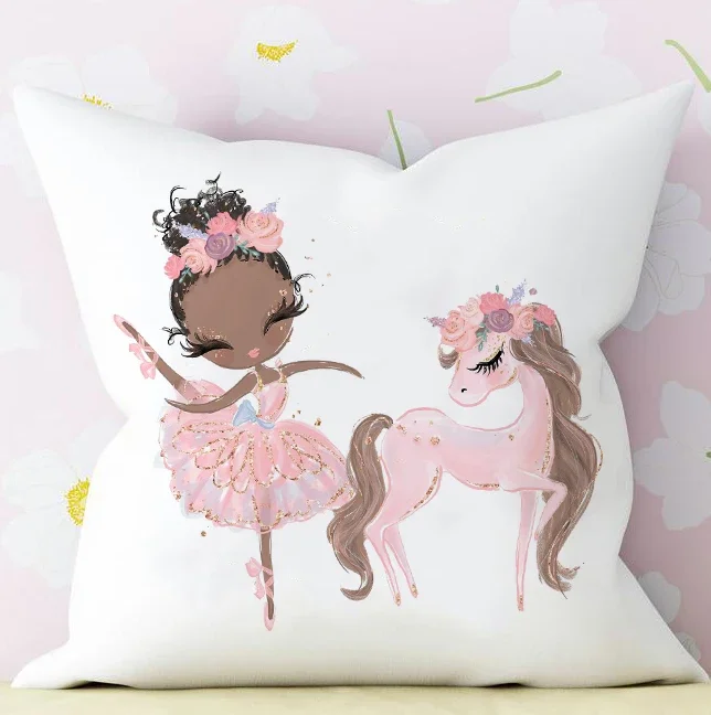 Cushion Cover Pillow Case Cover Nursing Pillow Cover Baby Pillow Cover Princess Ballerina Nursery Cushion Cover Pink Baby Girl Room Decor Nursery Decorative Cushion Pillowcase 45x45cm