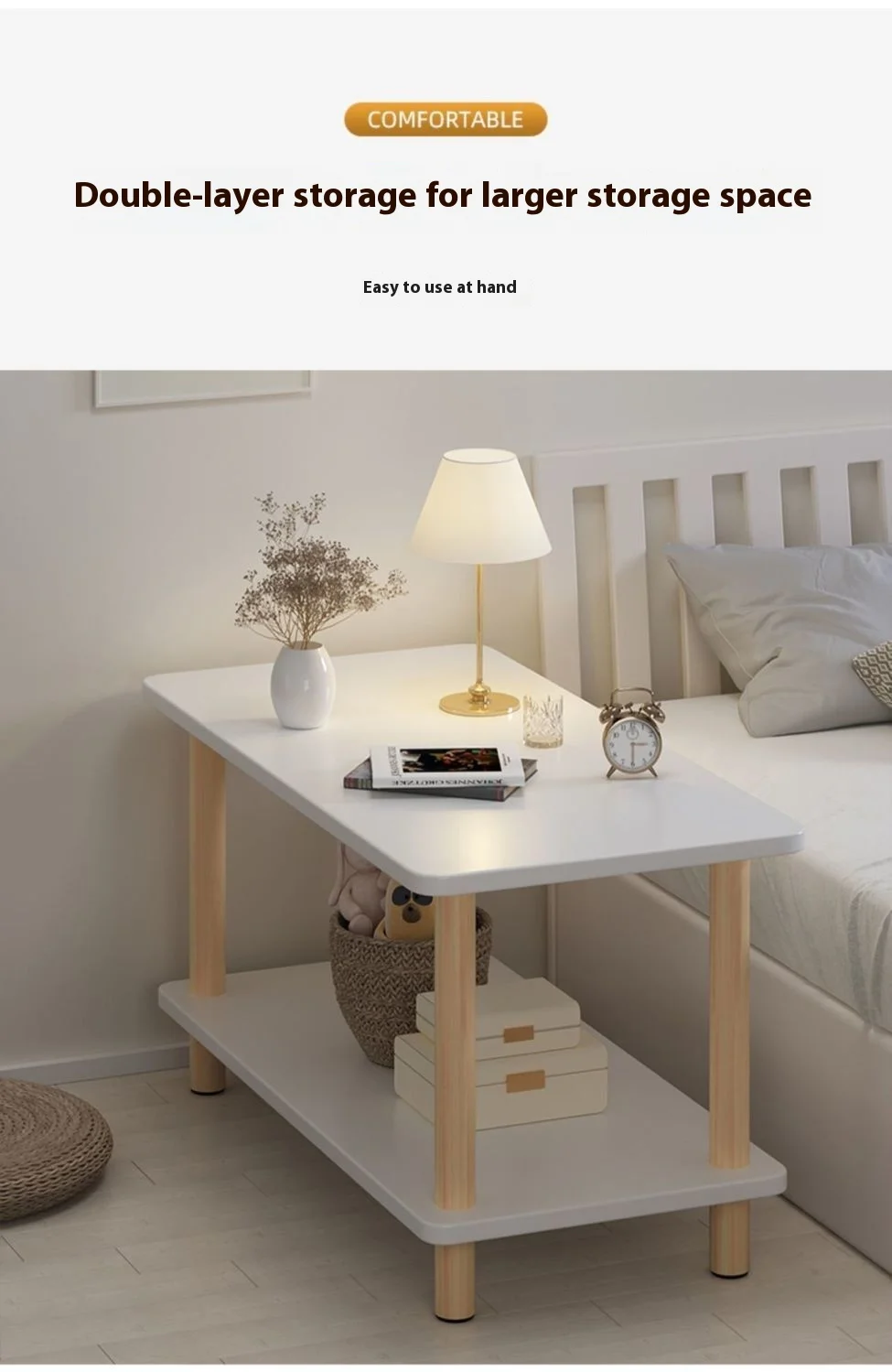 Description Picture 4 of itemjoinery Bedside table all solid wood simple modern bedroom Nordic log storage storage small household economic bedside cabinet