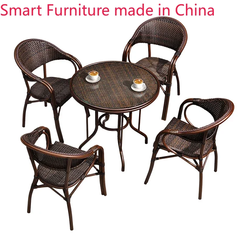 

Wisteria leaf chair outdoor table and chair balcony three-piece set garden leisure coffee table rattan knitting table and chair