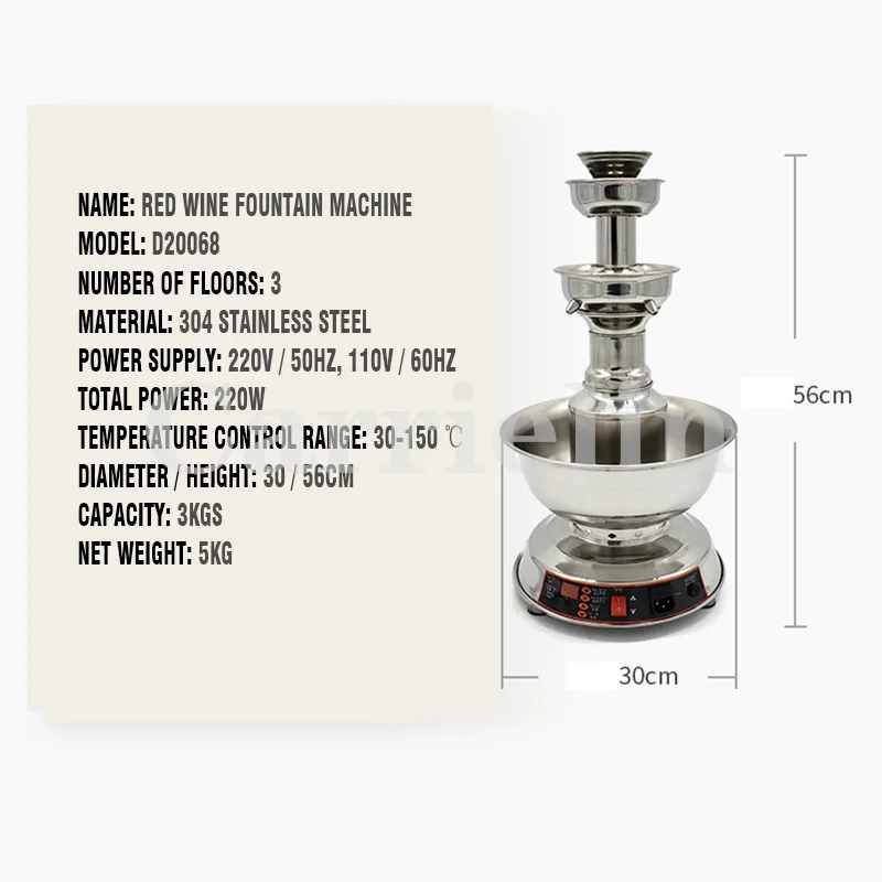 Red Wine Champagne Fountain Machine Wine Warmer 3 Tier Juice Waterfall Machine Restaurant Party Beverage Warmer
