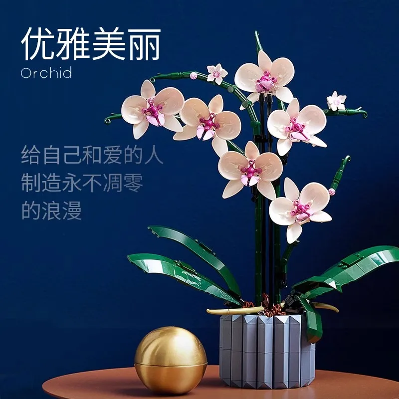 Bouquet Eterno Di Orchidee, Orchidee A Farfalla, Giocattoli A Blocchi Di Montaggio Per Ragazza, Regalo Di San Valentino Per Ragazza 608 Pezzi