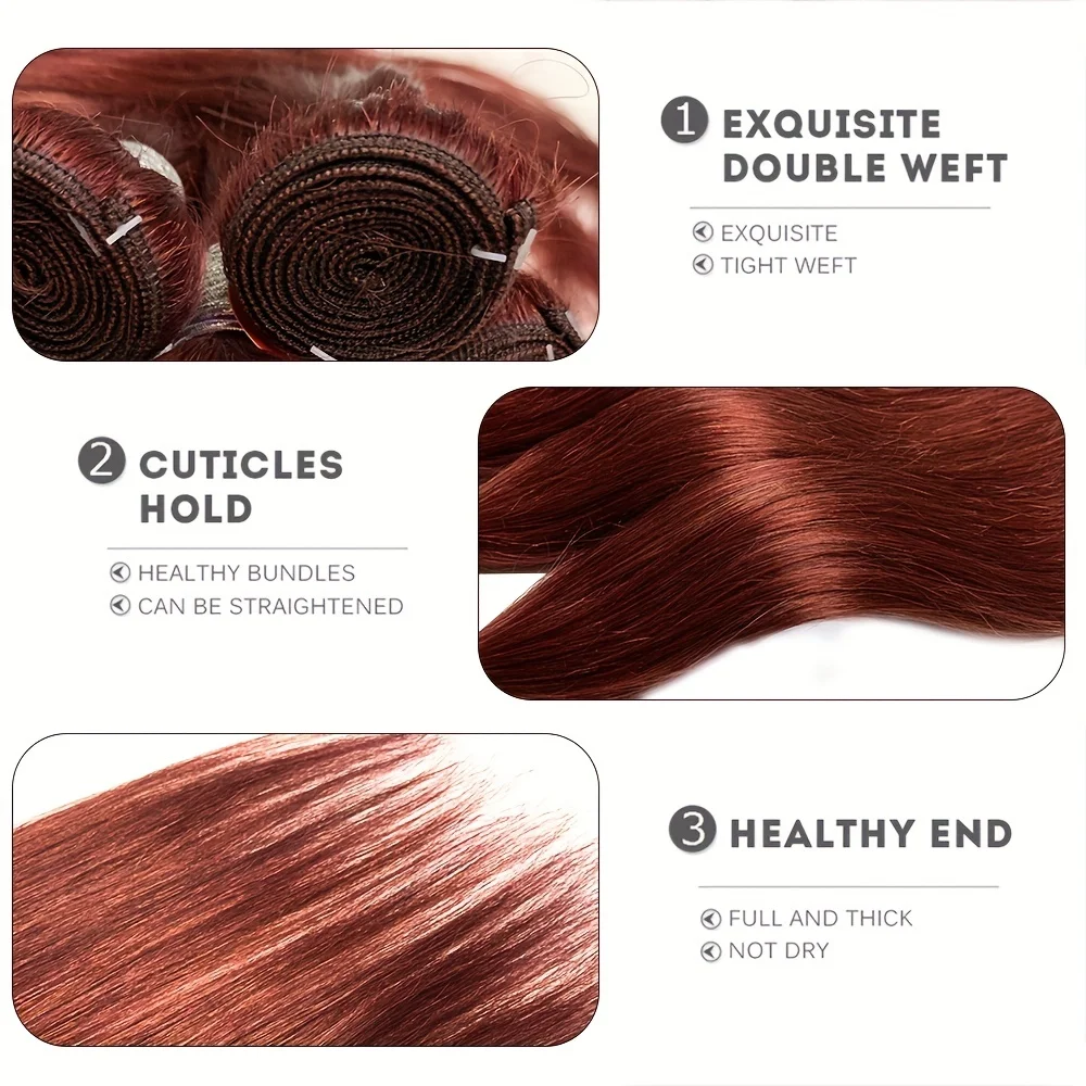 33# Auburn Reddish Brown Colored Bone Straight Bundles With Frontal Closure 4x4 Peruvian Lace Closure With Bundles Hair Weave