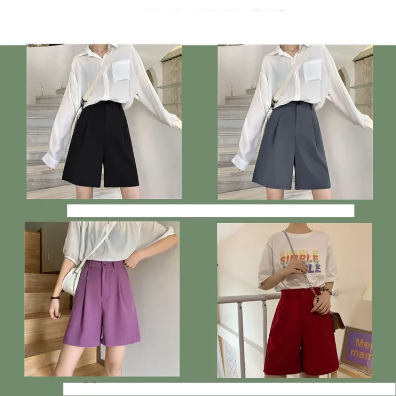 Spring Summer Women's High Waisted Button Solid Pockets Casual Suit Sports Formal Trousers Preppy Style High Street Shorts