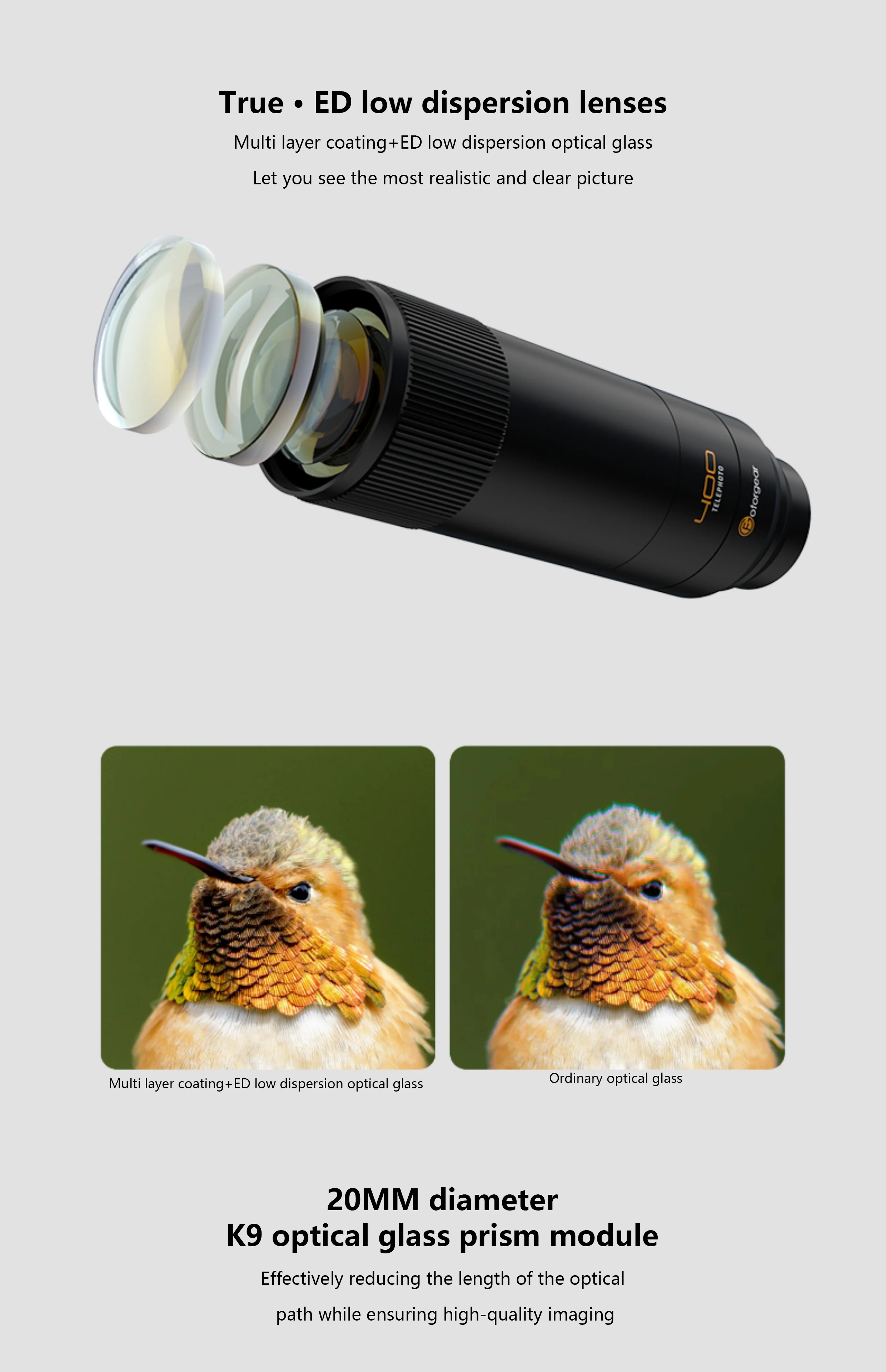 Fotorgear 400mm Mobile Phone Telephoto Additional Lens Universal Long Range Photography Professional Cell Phone Telephoto Kit