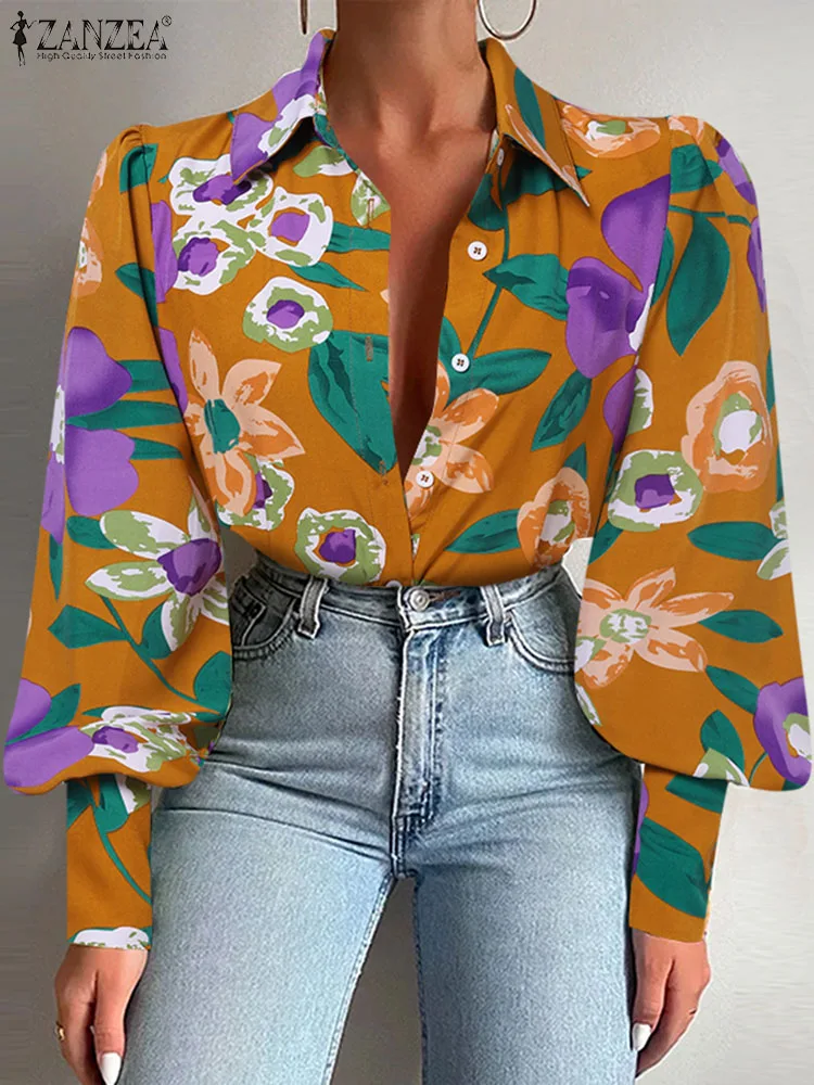 

ZANZEA Bohemian Women Floral Printed Shirt Long Sleeve Tunic Tops Fashion Turn Down Collar Blusa Casual Loose Autumn 2023 Blouse