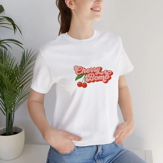 Short-sleeved T-shirt Women Summer cherry letter print short-sleeved top Spice Girls wearing crop short slim-fit street style