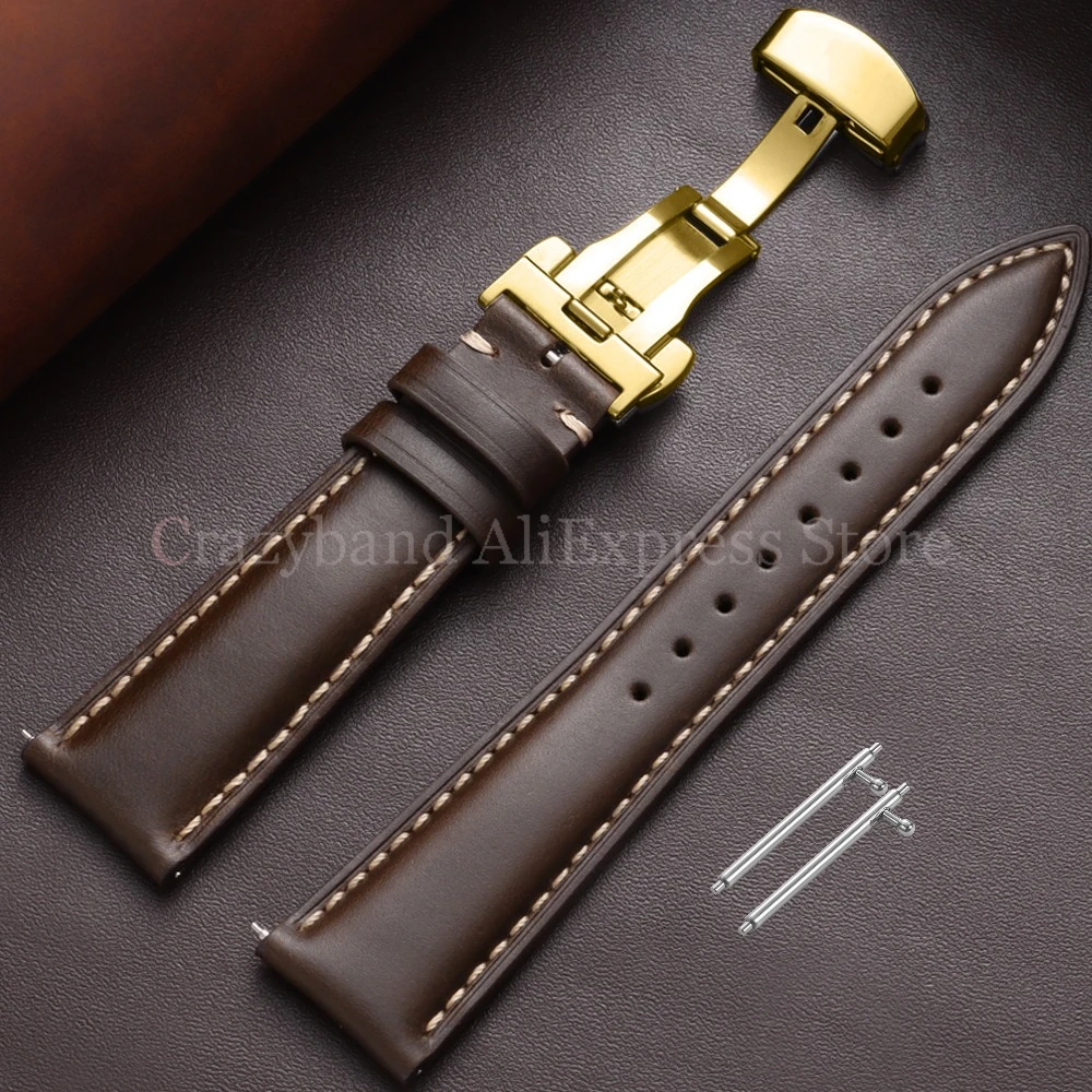 Premium Oil Wax Discoloration Calf Leather Watch Strap with Butterfly Buckle