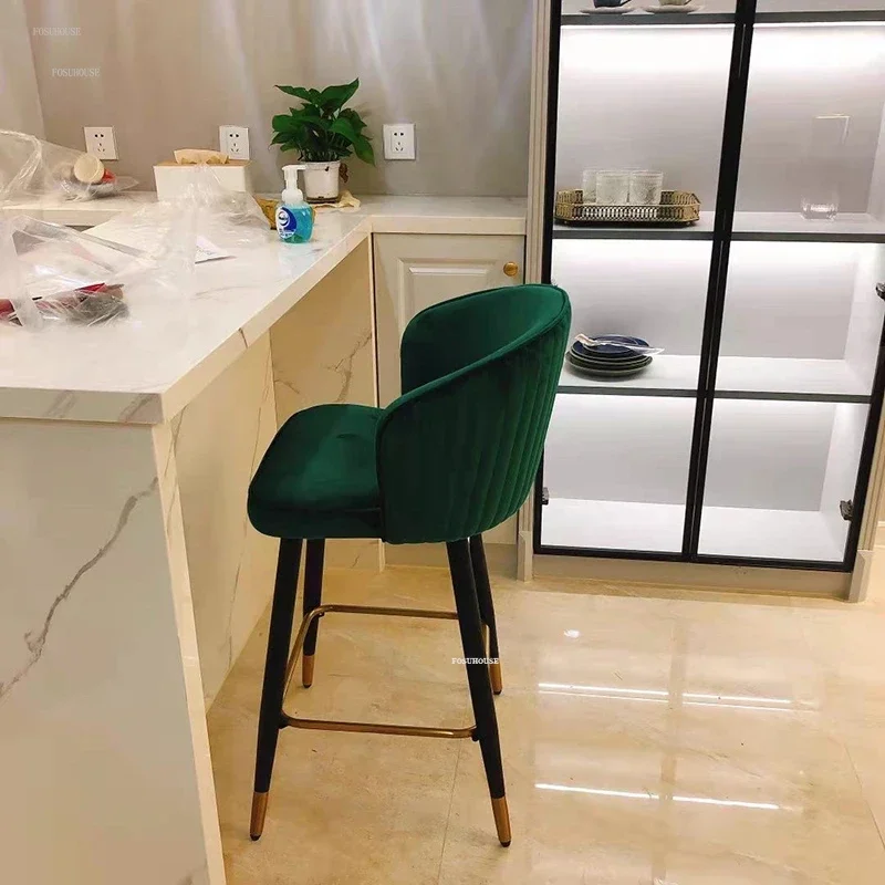 Light Luxury Commercial Bar Chairs Home Kitchen High Stools Nordic Back Chair Modern Simple Front Desk Bar Stool Furniture Q