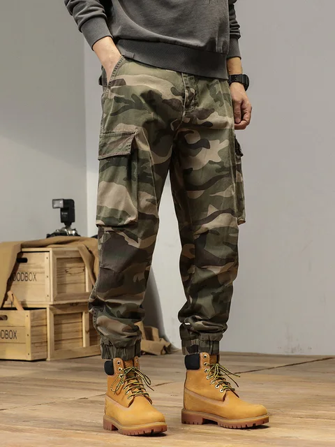 Spring Summer Camouflage Cargo Pants Men Multi-Pockets Workwear Baggy Joggers Army Military Cotton Casual Tactical Trousers 1