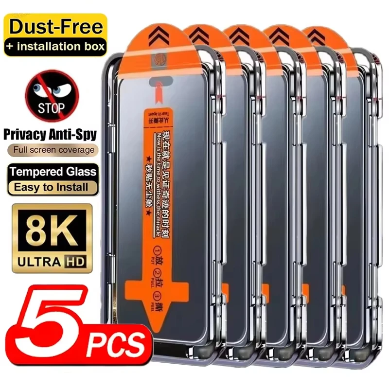 1-5 uds privacidad fácil de instalar vidrio templado para iPhone 13 11 17 Pro Max Air 16 15 14 16e 12 Mini XR Xs 7 8 Plus Protector de pantalla
