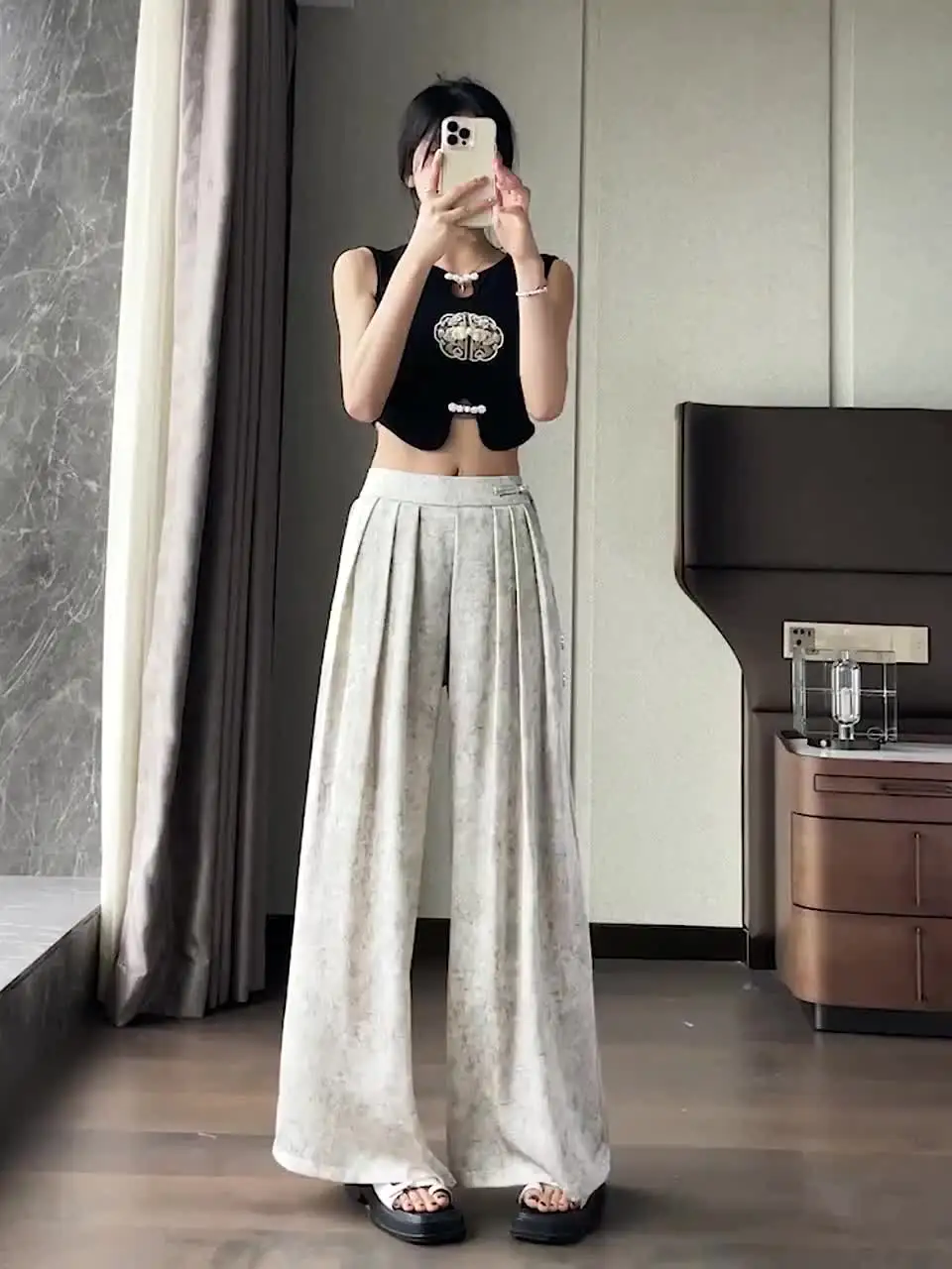 Шикарный дизайн мешковатые широкие брюки женские повседневные эластичные с