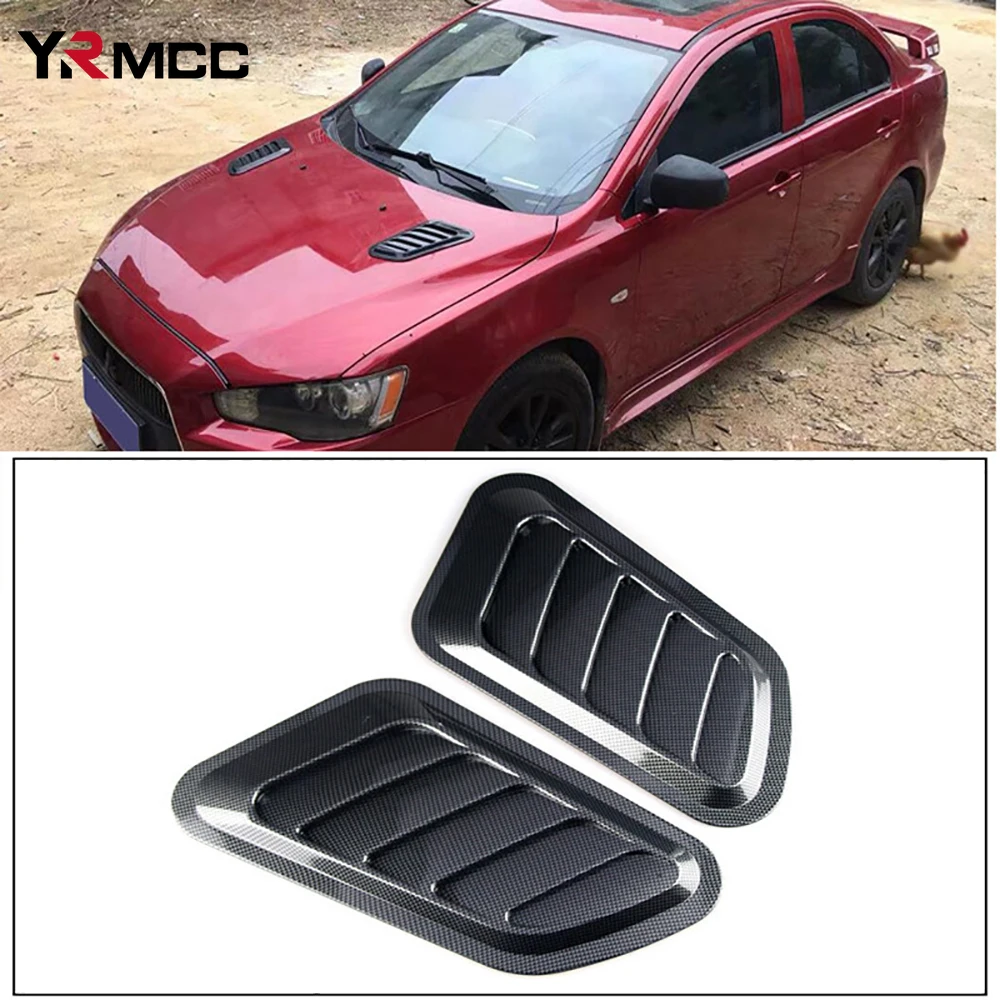 Hood Scoop Stickers 2PCS Universal Car Tuning Hood Carbon Fiber Air Flow Intake Decoration Hood Scoop Bonnet Vent Cover Stickers Decoration Styling